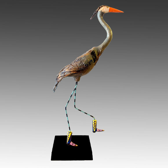 Great Blue Heron Handmade Ceramic Bird Sculpture by Steven McGovney