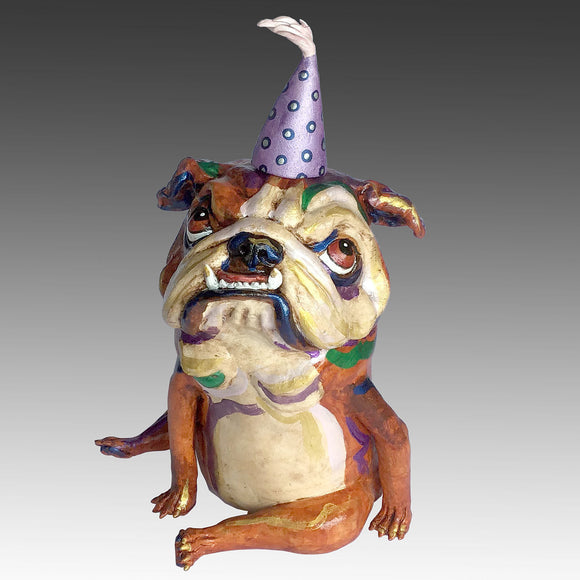 Party Bulldog Handmade Ceramic Dog Sculpture by Steven McGovney