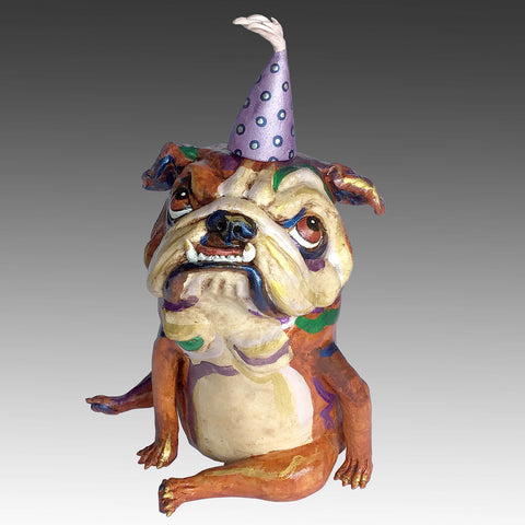 Party Bulldog Handmade Ceramic Dog Sculpture by Steven McGovney