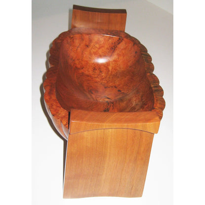 Tom Perez Turned  Figured Cherry and Burl  Wood Seed Pod Vessel