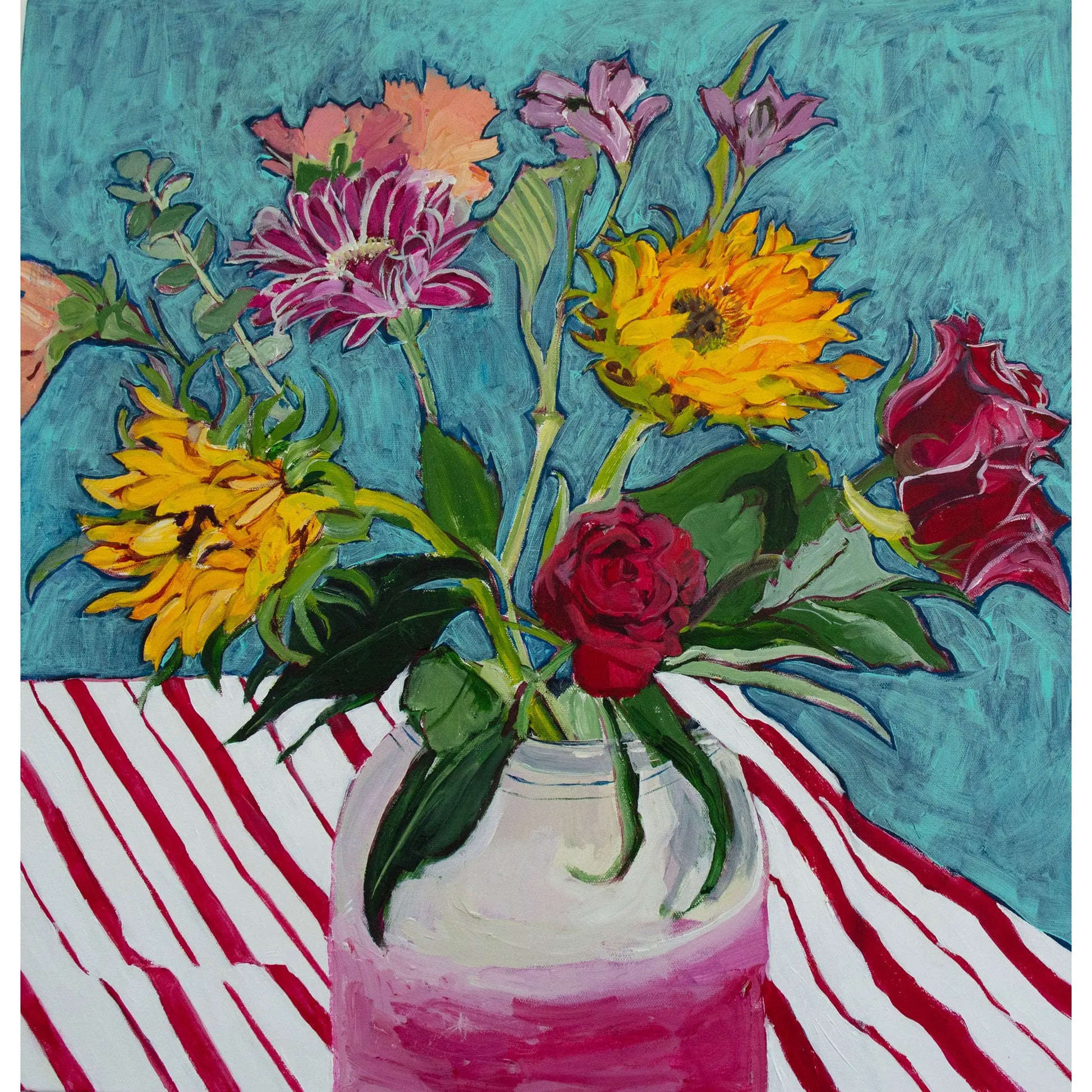 Stripes and Flowers Painting and Archival Giclee Prints