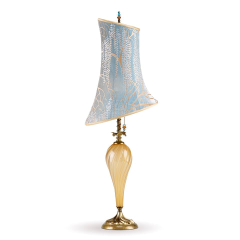 Kinzig Design Anika Table Lamp 151 H 130 Colors Gold Opaque Blown Glass With Robin's Egg Blue And Taupe Silk Shade Artistic Artisan Designer Table Lamps