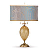 Kinzig Design Ashton Table Lamp 155 AF 130 Colors Gold Opaue Blown Glass Base With Robins Egg Blue And Taupe Silk Shade Artistic Artisan Designer Table Lamps