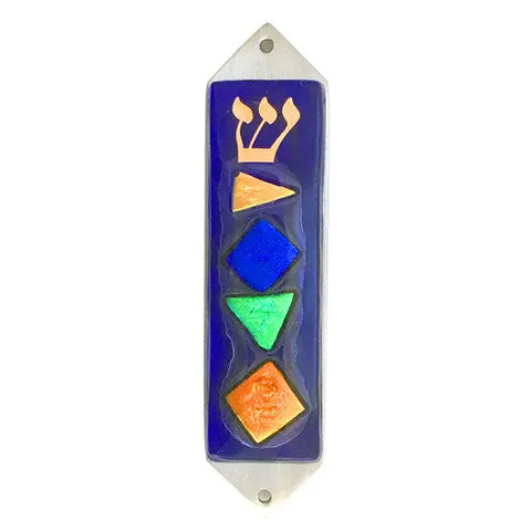 Beames Designs Mezuzah Blue Dichroic JZBS Artistic Artisan Designer Judaica