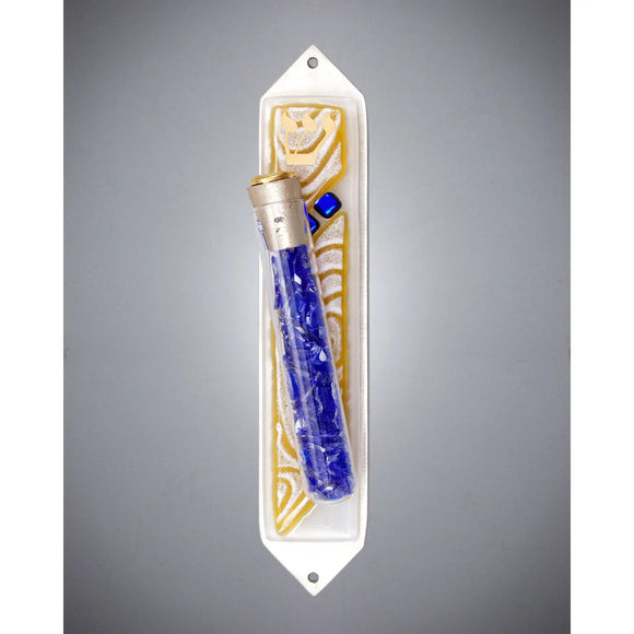 Beames Designs Wedding Mezuzot Vortex Amber with Shards JZXAW, Artistic Artisan Designer Judaica