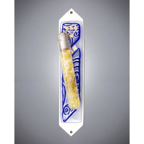 Beames Designs Wedding Mezuzot Vortex Blue with Shards JZXBW, Artistic Artisan Designer Judaica