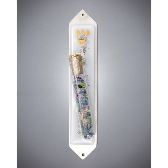 Beames Designs Wedding Mezuzot White Collage with Shards JZCWW, Artistic Artisan Designer Judaica