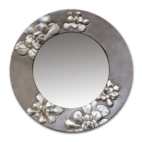 Blindspot Mirror by Deborah Childress Succulent Mirror shown in Warm Silver Artistic Artisan Designer Mirrors