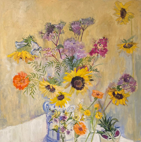 COVID Sunflowers and Others C-LB348 Flower Paintings by Lila Bacon 08-2020 36x36