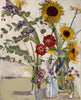 COVID Sunflowers Zinnias Eucalyptus C-LB350 Paintings by Lila Bacon 08-2020 24x30