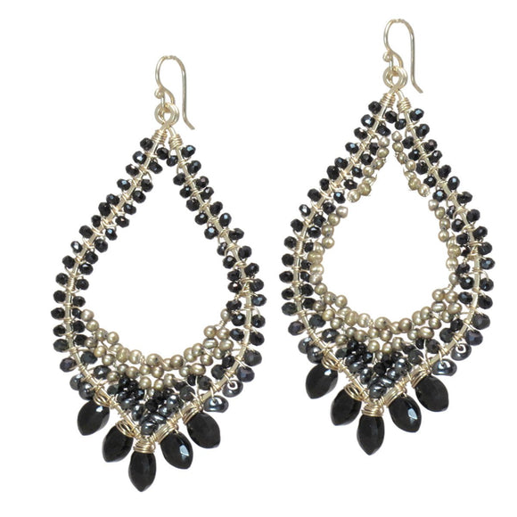 Calico Juno Designs Black Onyx Spinel and Bronze Pearls Earrings LB245 Artistic Artisan Designer Jewelry