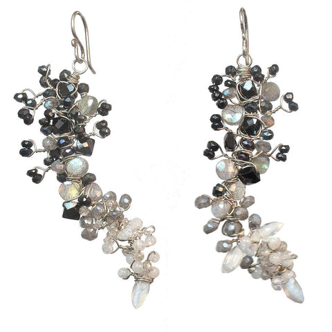 Calico Juno Designs Black Spinel Labradorite Pearl and Moonstone Earrings GNV104 Artistic Artisan Designer Jewelry