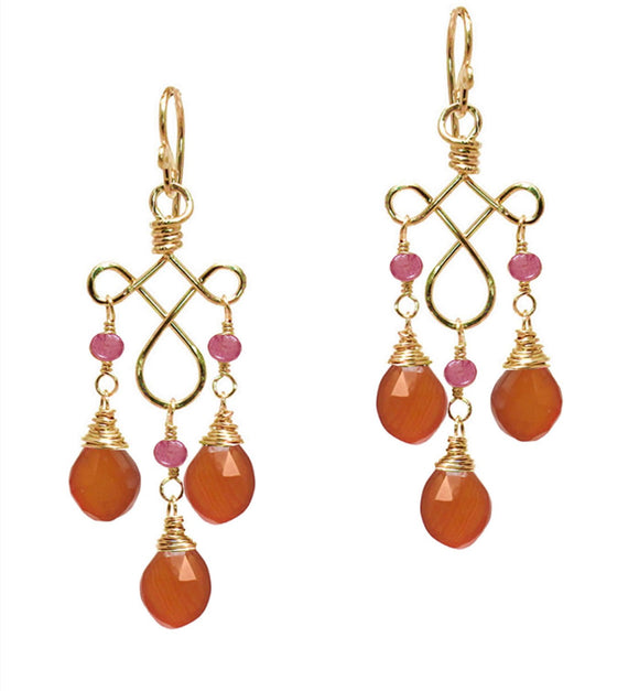 Calico Juno Designs Carnelian and Spinel Earrings G62 Artistic Artisan Designer Jewelry