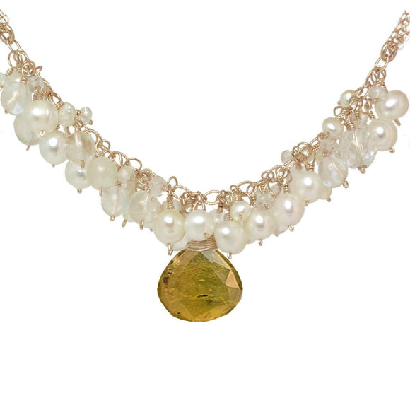 Calico Juno Designs Citrine and Pearl Necklace NK293 Artistic Artisan Designer Jewelry