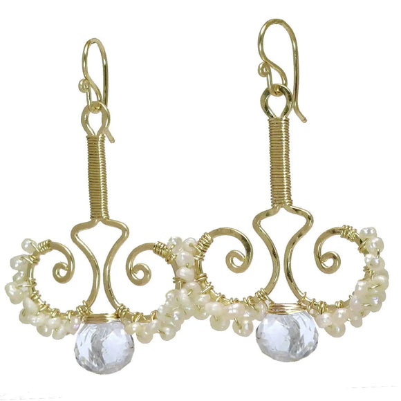 Calico Juno Designs Crystal Quartz and Pearl Earrings N79 Artistic Artisan Designer Jewelry