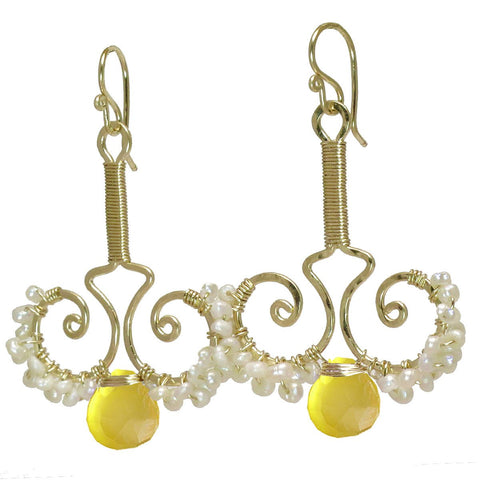 Calico Juno Designs Lemon Chalcedony and Pearl Earrings N79 Artistic Artisan Designer Jewelry