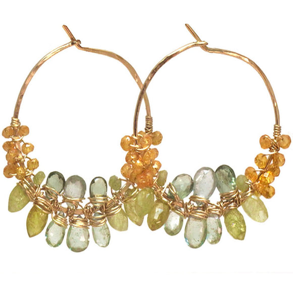 Calico Juno Designs Mandarin Garnet Green Garnet and Moss Aquamarine Earrings CLP111 Artistic Artisan Designer Jewelry