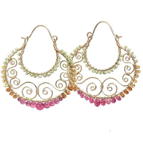 Calico Juno Designs Mandarin Garnet and Pink Ruby Earrings SRN227 Artistic Artisan Designer Jewelry