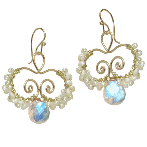 Calico Juno Designs Moonstone and Pearl Earrings N138 4 Artistic Artisan Designer Jewelry