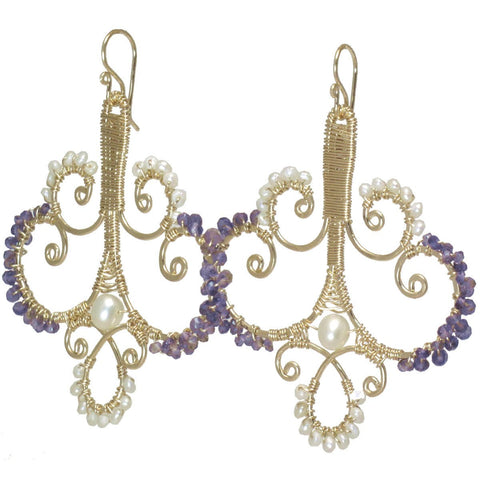 Calico Juno Designs Pearl and Amethyst Earrings LB184 Artistic Artisan Designer Jewelry