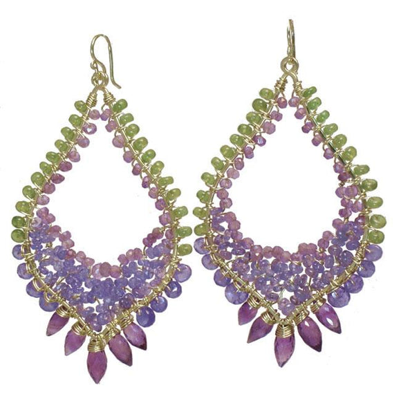 Calico Juno Designs Peridot Tanzanite and Amethyst Earrings LB247 Artistic Artisan Designer Jewelry