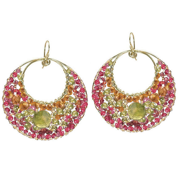 Calico Juno Designs Pink Ruby Mandarin Garnet Peridot and Vessonite Earrings B178 Artistic Artisan Designer Jewelry