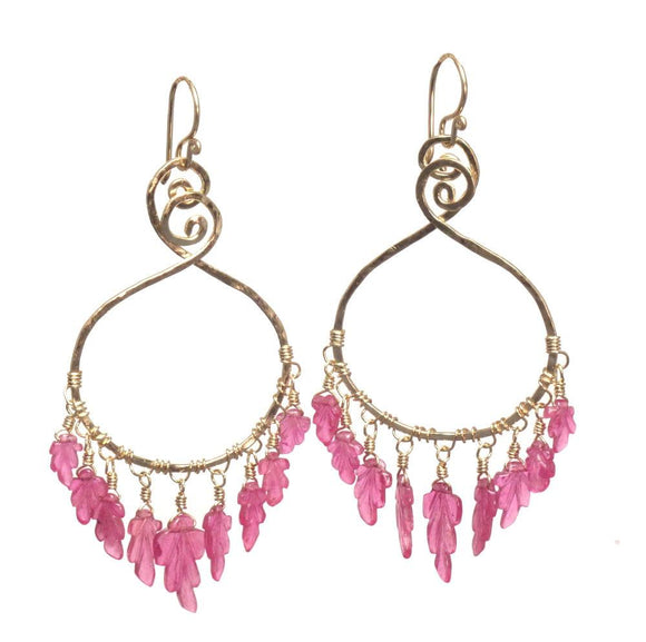 Calico Juno Designs Pink Sapphire Leaf Earrings SRN221 Artistic Artisan Designer Jewelry
