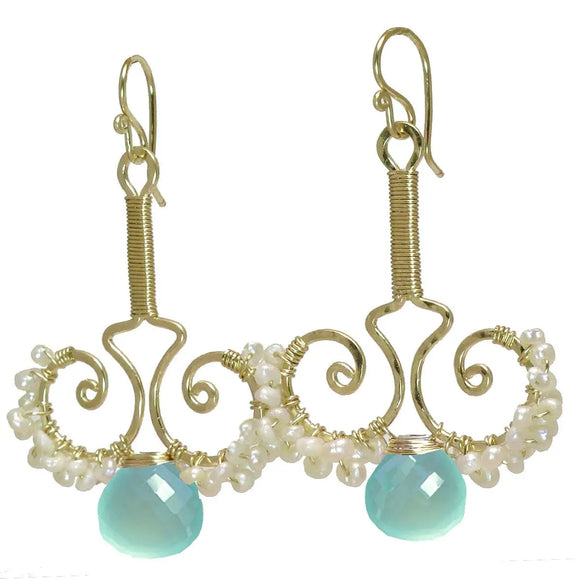 Calico Juno Designs Sea Blue Chalcedony Earrings N79 Artistic Artisan Designer Jewelry