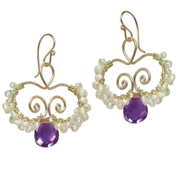 Calico Juno Designs Amethyst and Pearl Earrings N138 Artistic Artisan Designer Jewelry