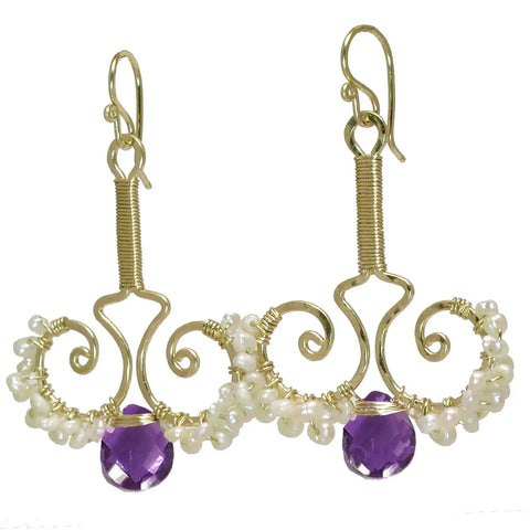 Calico Juno Designs Amethyst and Pearl Earrings N79 Artistic Artisan Designer Jewelry