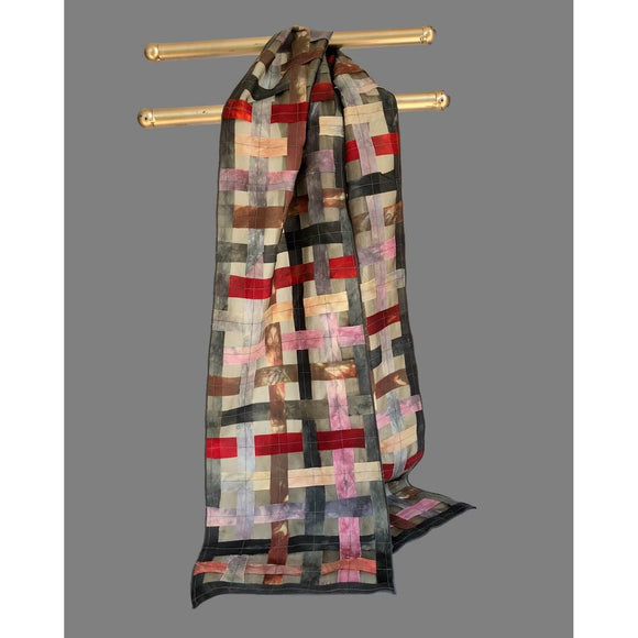 Cathayana Hand Dyed Silk Woven Scarf in Grey and Mauve WS902 Artistic Artisan Designer Silk Scarves