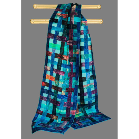 Cathayana Hand Dyed Silk Woven Scarf in Teal Multi WS901 Artistic Artisan Designer Silk Scarves