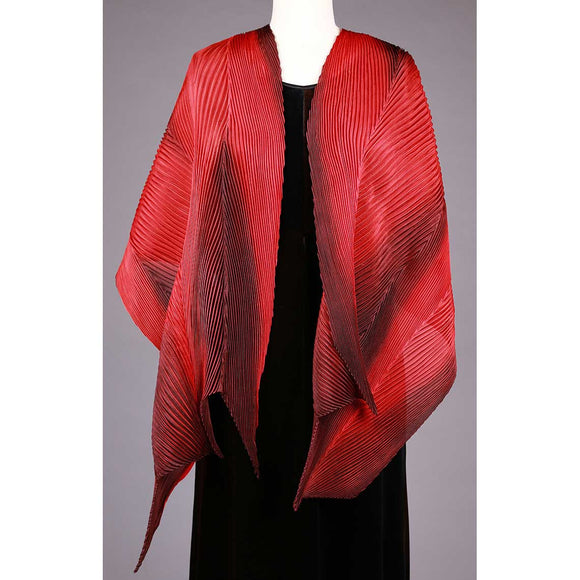 Cathayana Shibori Silk Shawl SA-318 in Red and Black Artistic Hand Dyed and Pleated Silk Shawl