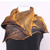 Cathayana Shibori Silk Zigzag Scarf in Gold and Black Artistic Designer Hand Dyed and Pleated Silk Scarf