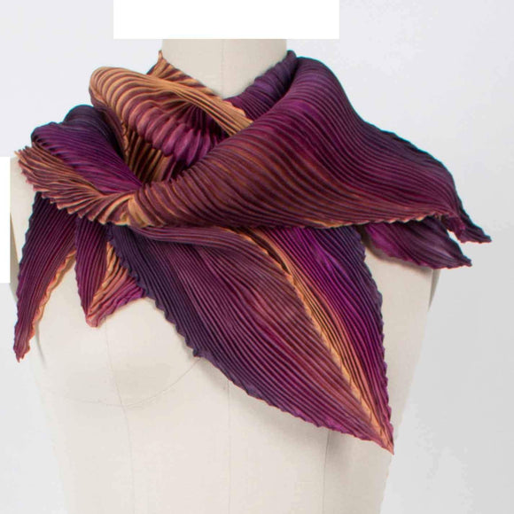 Cathayana Shibori Silk Zigzag Scarf in Jam and Peach Artistic Designer Hand Dyed Pleated Silk Scarf