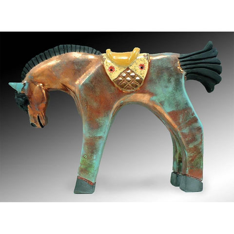 Cathy and Carie Crain of Crain Pottery Art Studio Large Copper Flash Horse R Cop FSaddle Hand Crafted Art Pottery