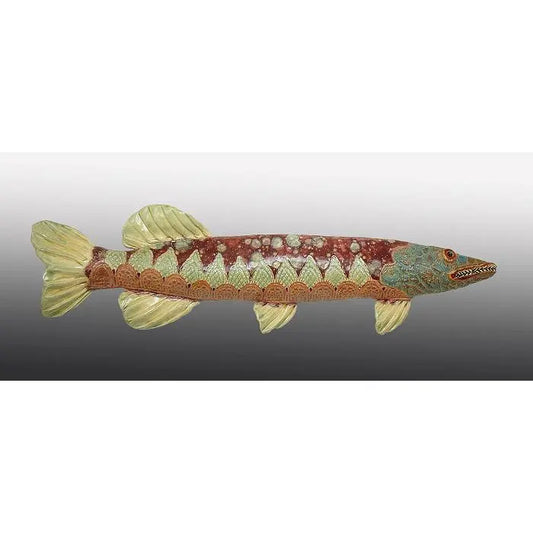 Cathy and Carie Crain of Crain Pottery Art Studio Northern Pike Fish Shown in Dark Colorway Wall Art Hand Crafted Art Pottery