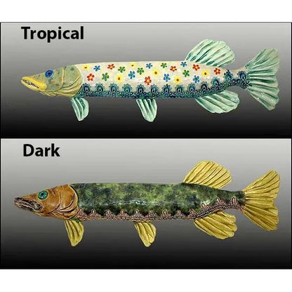 Cathy and Carie Crain of Crain Pottery Art Studio Northern Pike Shown in Dark and Tropical Colorways Wall Art Hand Crafted Art Pottery copy
