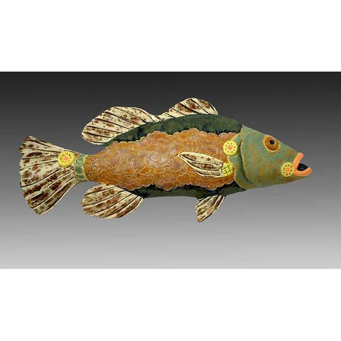 Cathy and Carie Crain of Crain Pottery Art Studio Sea Bass Shown in Dark Colorway C Sea Bass Hand Crafted Art Pottery
