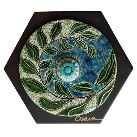 Cathy and Carie Crain of Crain Pottery Art Studio Turquoise Vine Wall Sculpture WG-TV HX Hand Crafted Art Pottery