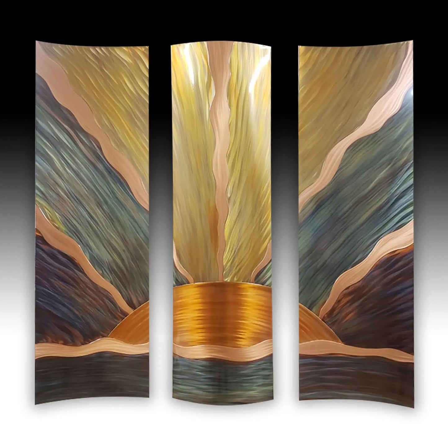 New Beginnings 2 Triptych 47x50 by Copper Elements Dan and Frances Hedblom Copper Elements