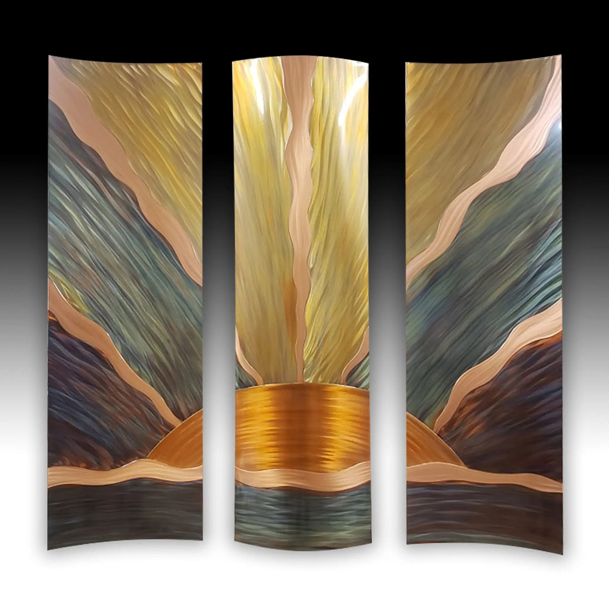 New Beginnings 2 Triptych 47x50 by Copper Elements Dan and Frances Hedblom Copper Elements