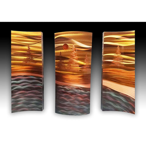 Copper Elements by Dan and Frances Hedblom North Shore Lake Landscape Triptych 26x36 Wall Art Artistic Artisan Crafted Flame Painted Copper Wall Sculptures