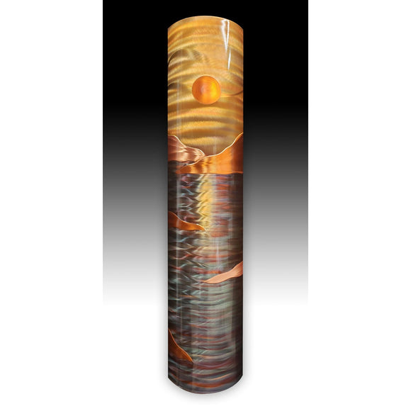 Copper Elements by Dan and Frances Hedblom Ocean Horizon Landscape 8x35 Wall Art Artistic Artisan Crafted Flame Painted Copper Wall Sculptures