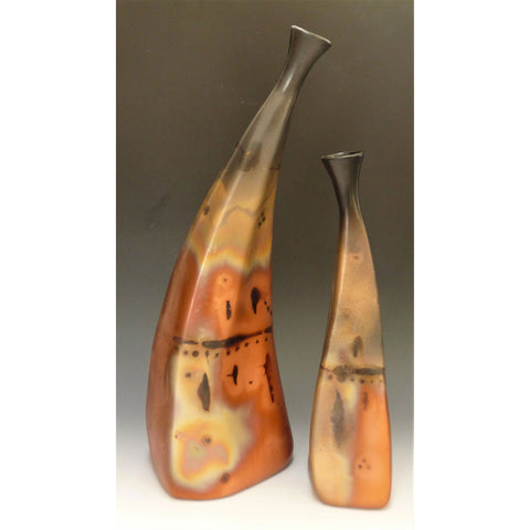 Cosmic Clay Studio Flame Set of Vases Number 28 Sawdust Fired Handmade Pottery