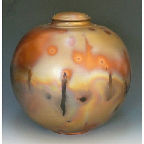 Cosmic Clay Studio Large Covered Orb Jar Number 22 Sawdust Fired Handmade Pottery
