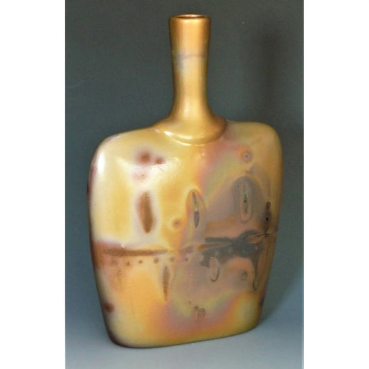 Short Flat Bottle Number 15 Sawdust Fired Pottery by Cosmic Clay Studio Cosmic Clay Studio