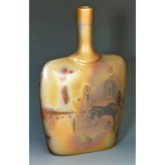 Short Flat Bottle Number 15 Sawdust Fired Pottery by Cosmic Clay Studio