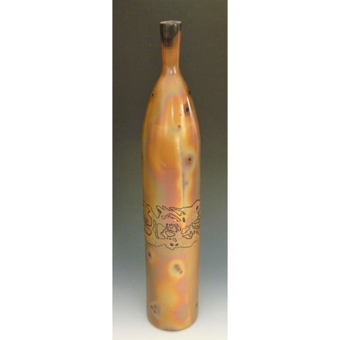 Cosmic Clay Studio Tall Bottle Vase Number 3 Sawdust Fired Handmade Pottery