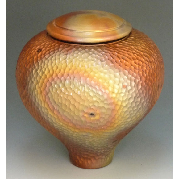 Cosmic Clay Studio Textured Covered Cone Jar Number 6 Sawdust Fired Handmade Pottery